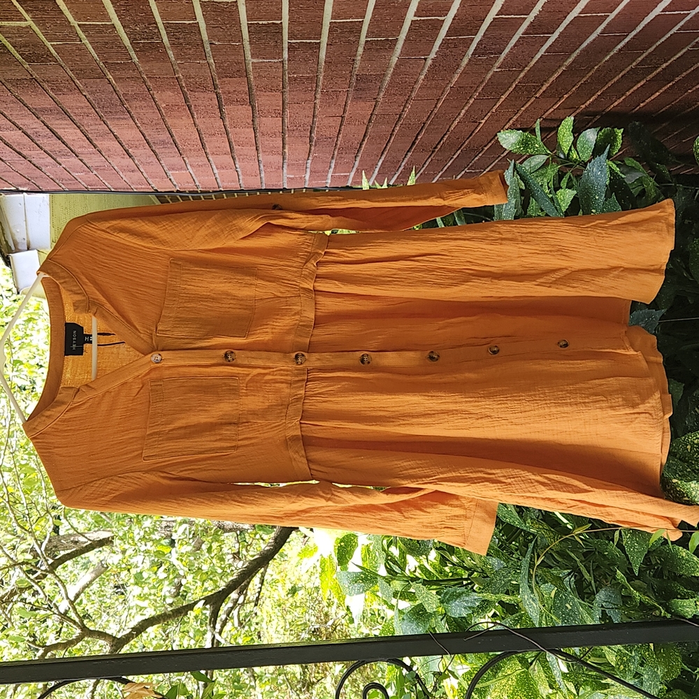 Heyson Mustard Yellow Button Down Rolled Sleeve Dress